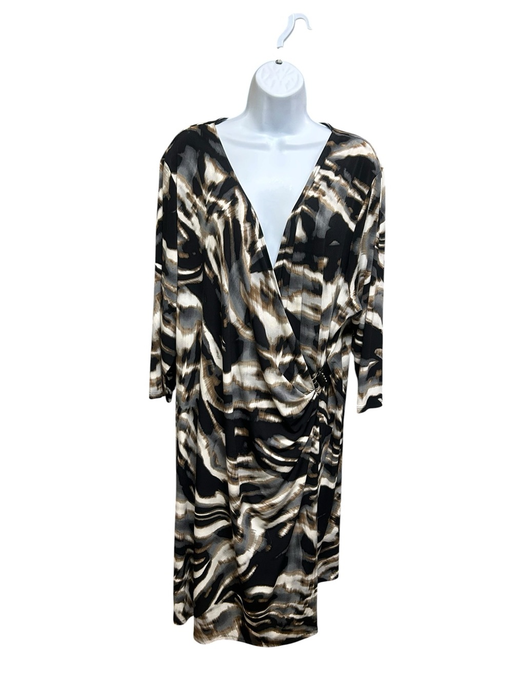 Calvin Klein Brown Black Animal Print Faux Wrap Stretchy Dress Plus Size 2X